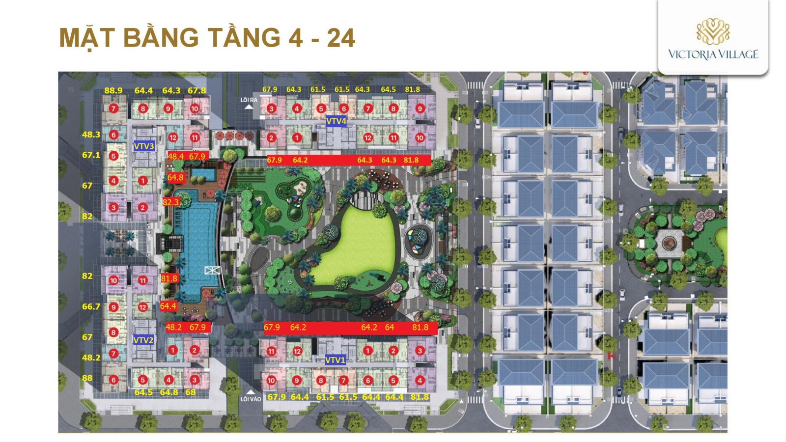 mặt bằng và diện tích căn hộ victoria village
